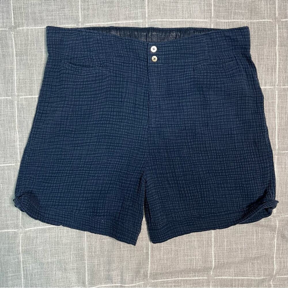 Soft Surroundings 2X Blue 100% Cotton Gauze Bermuda Shorts Crinkle Beach